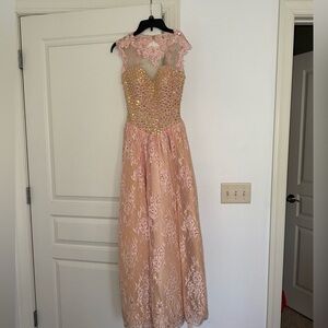 Elegant Pink Lace Evening Gown